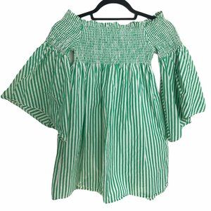 Zara Women small green white striped top